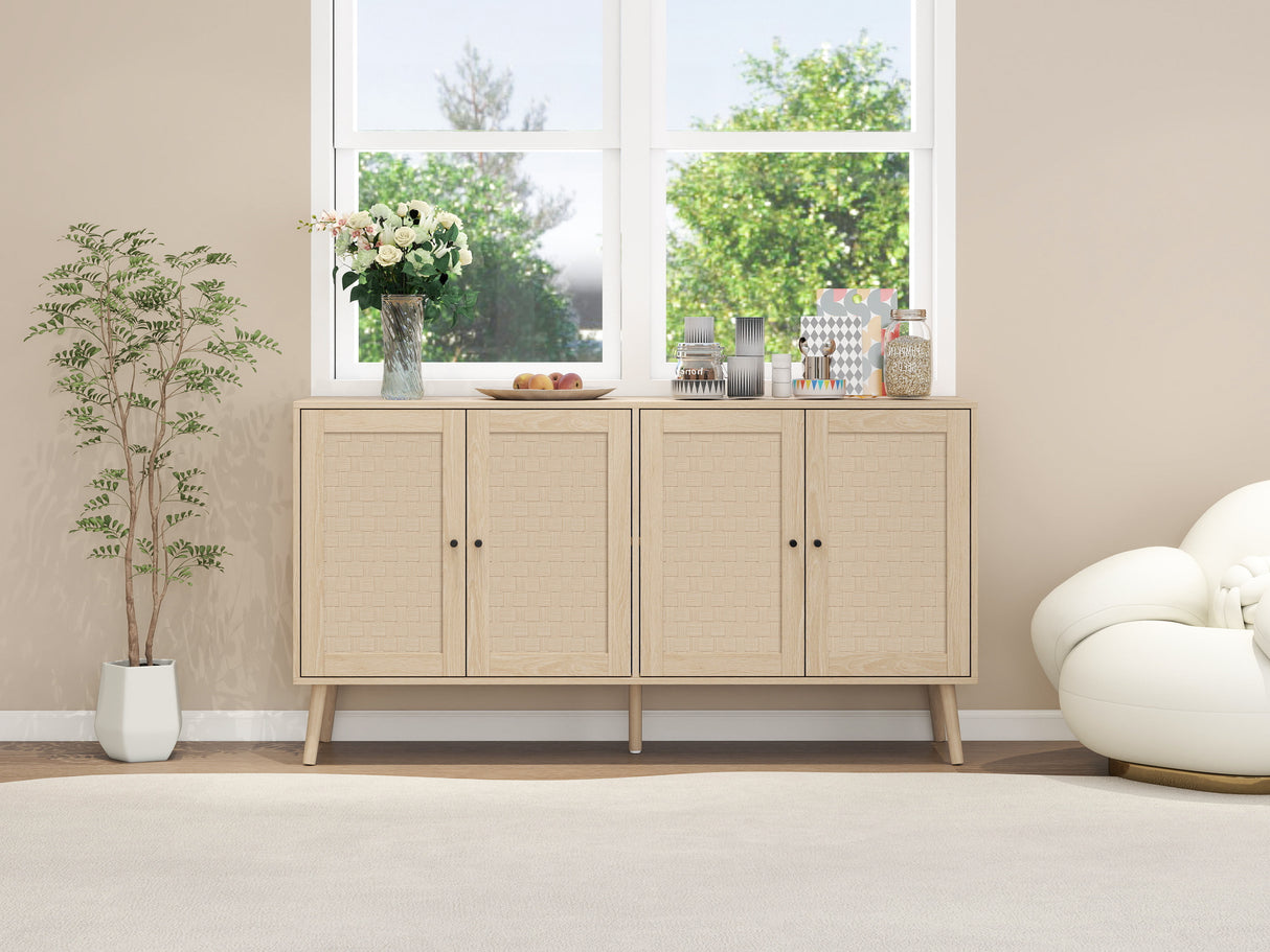 4 Door Accent Cabinet Sideboard Buffet Storage Cabinet with Adjustable Shelf for Entryway Living Room Bedroom - V.I.P Digital Presence