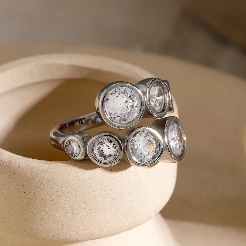 Stainless Steel Inlaid Zircon Bypass Ring - V.I.P Digital Presence