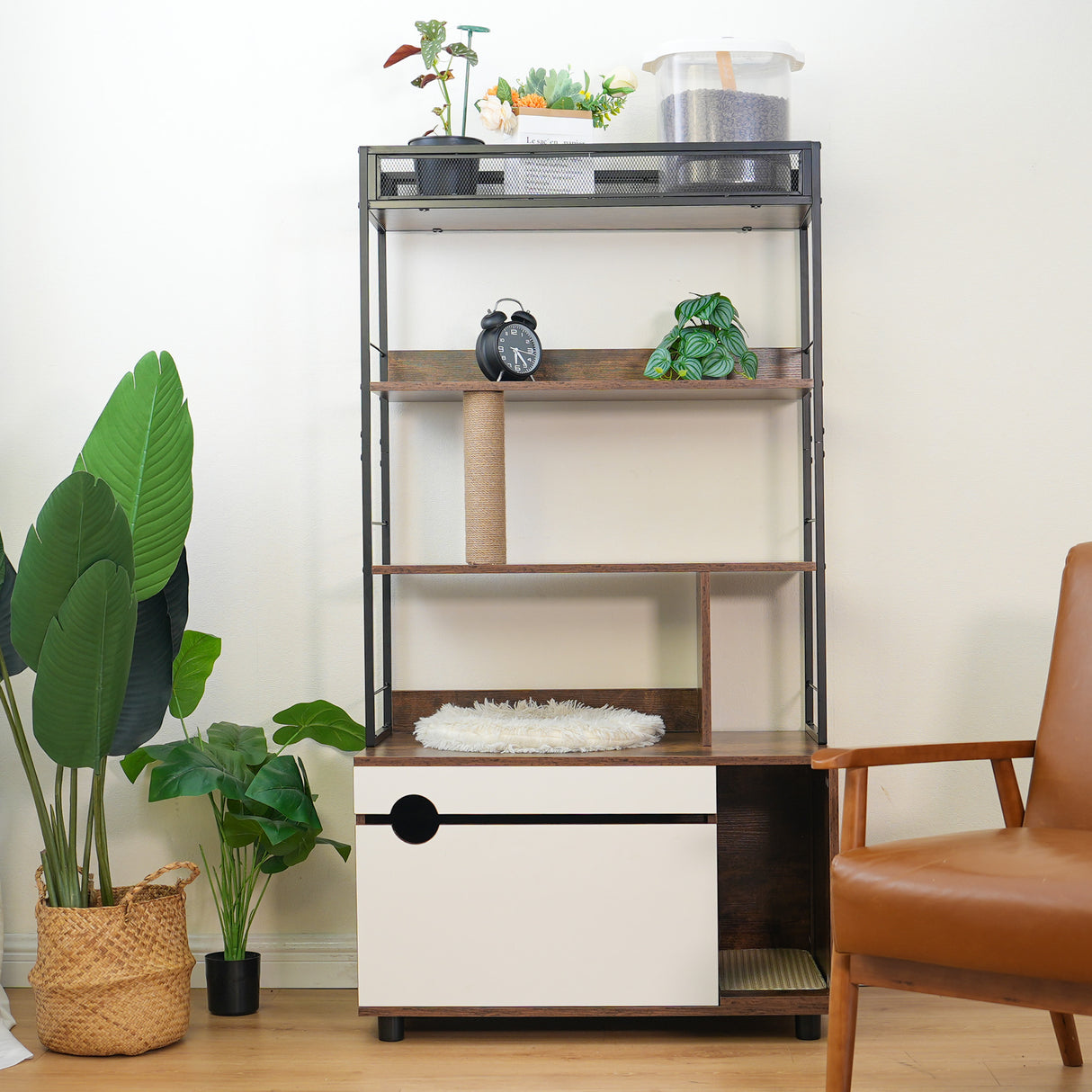 Cat Litter Box Enclosure with Shelves,Hidden Litter Box with Scratching Posts, litter box furniture ,Wooden Cat tree - V.I.P Digital Presence