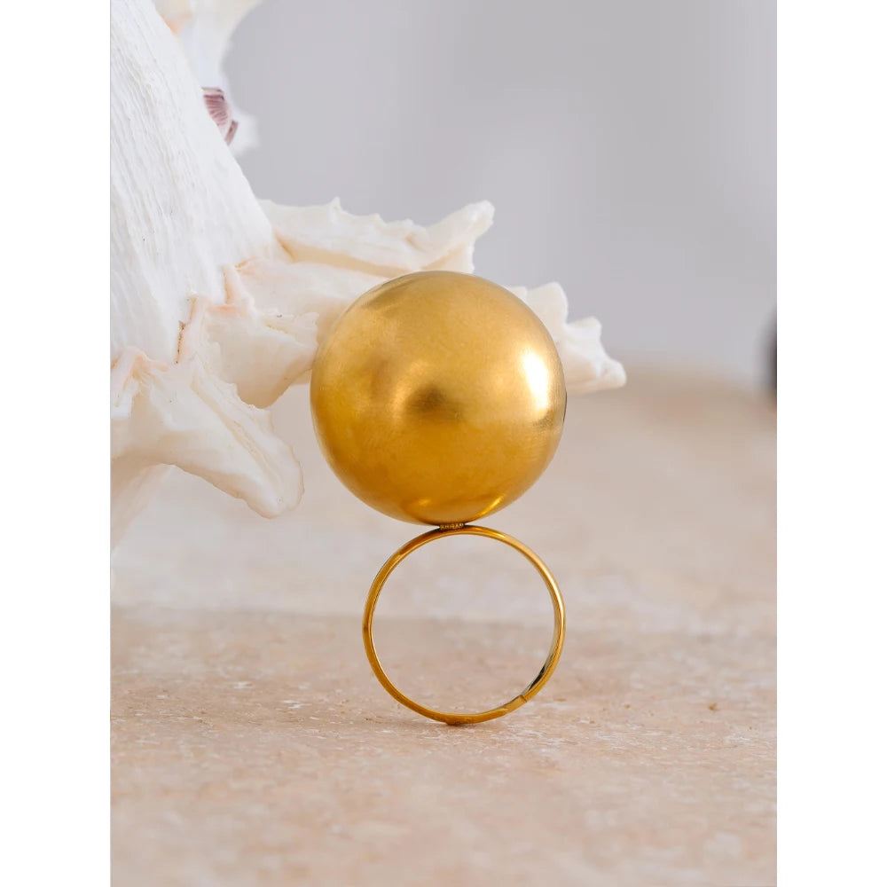 Stylish Unique Stainless Steel 26mm Big Ball Adjustable 18K Gold Color Ring Waterproof Personalized Finger Jewelry Gift - V.I.P Digital Presence