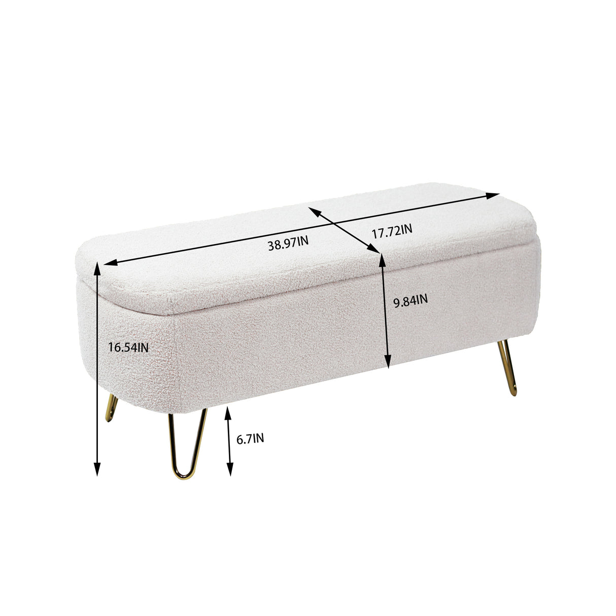 Ivory White Storage Ottoman Bench for End of Bed Gold Legs - V.I.P Digital Presence