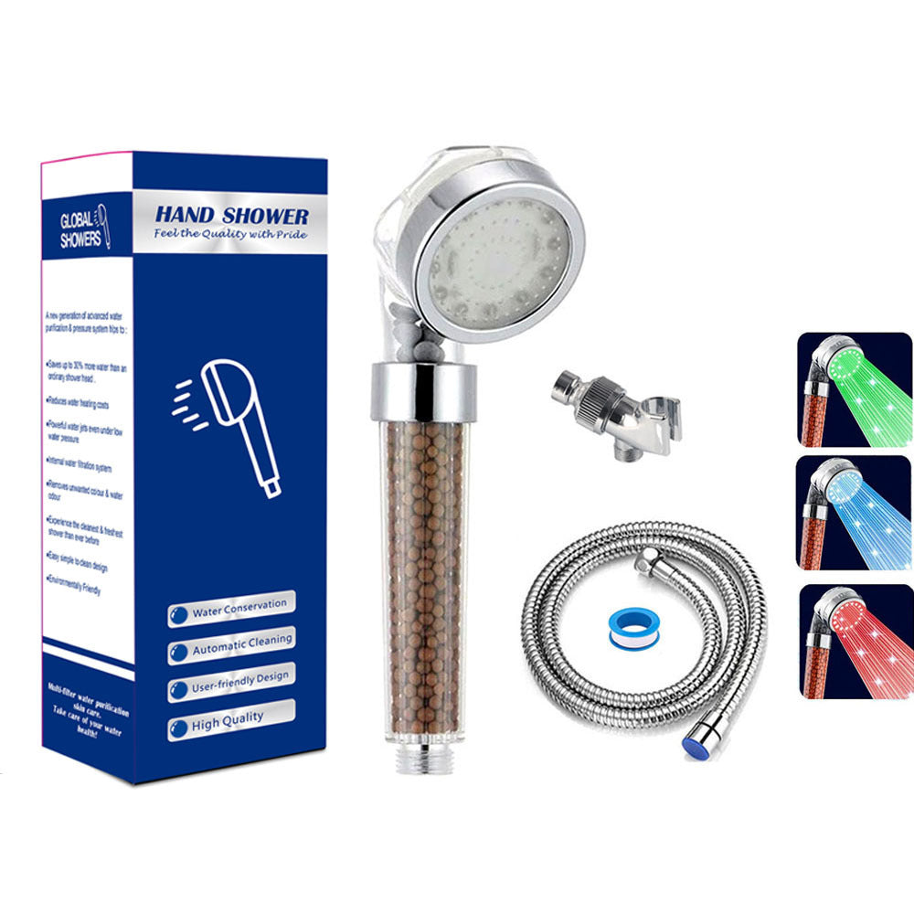 LED Luminous Colorful Shower Nozzle Negative Ion Self Generating Shower Head Three Color Temperature Controlled Led Handheld Shower - V.I.P Digital Presence