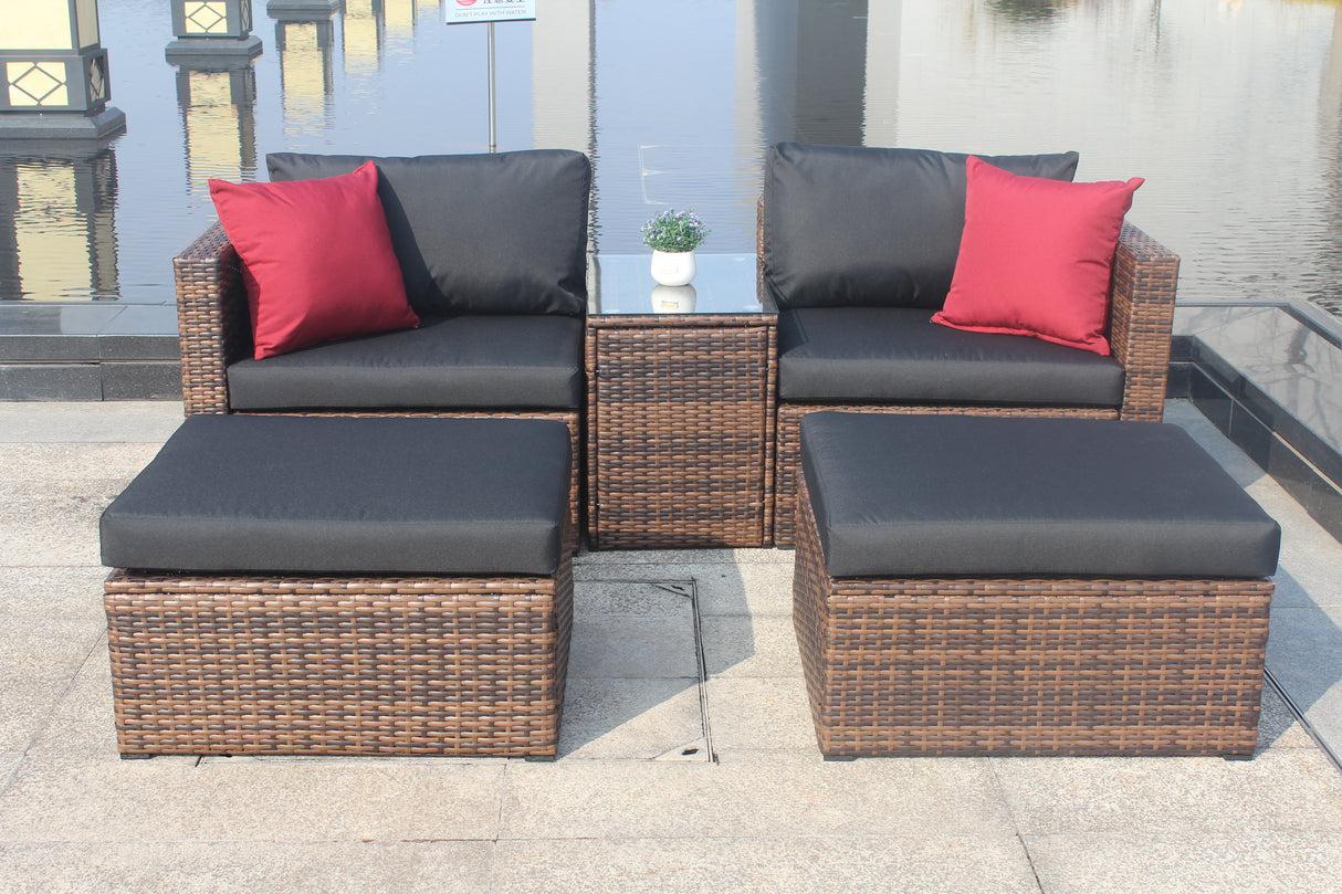 5 Pieces Outdoor Patio Garden Brown Wicker Sectional Conversation Sofa Set - V.I.P Digital Presence