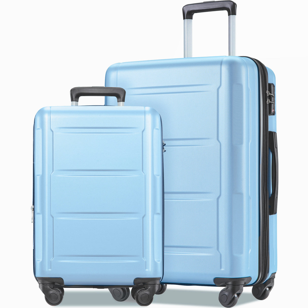 Expanable Spinner Wheel 2 Piece Luggage Set ABS Lightweight Suitcase with TSA Lock 20inch+28inch Light Blue + Plastic