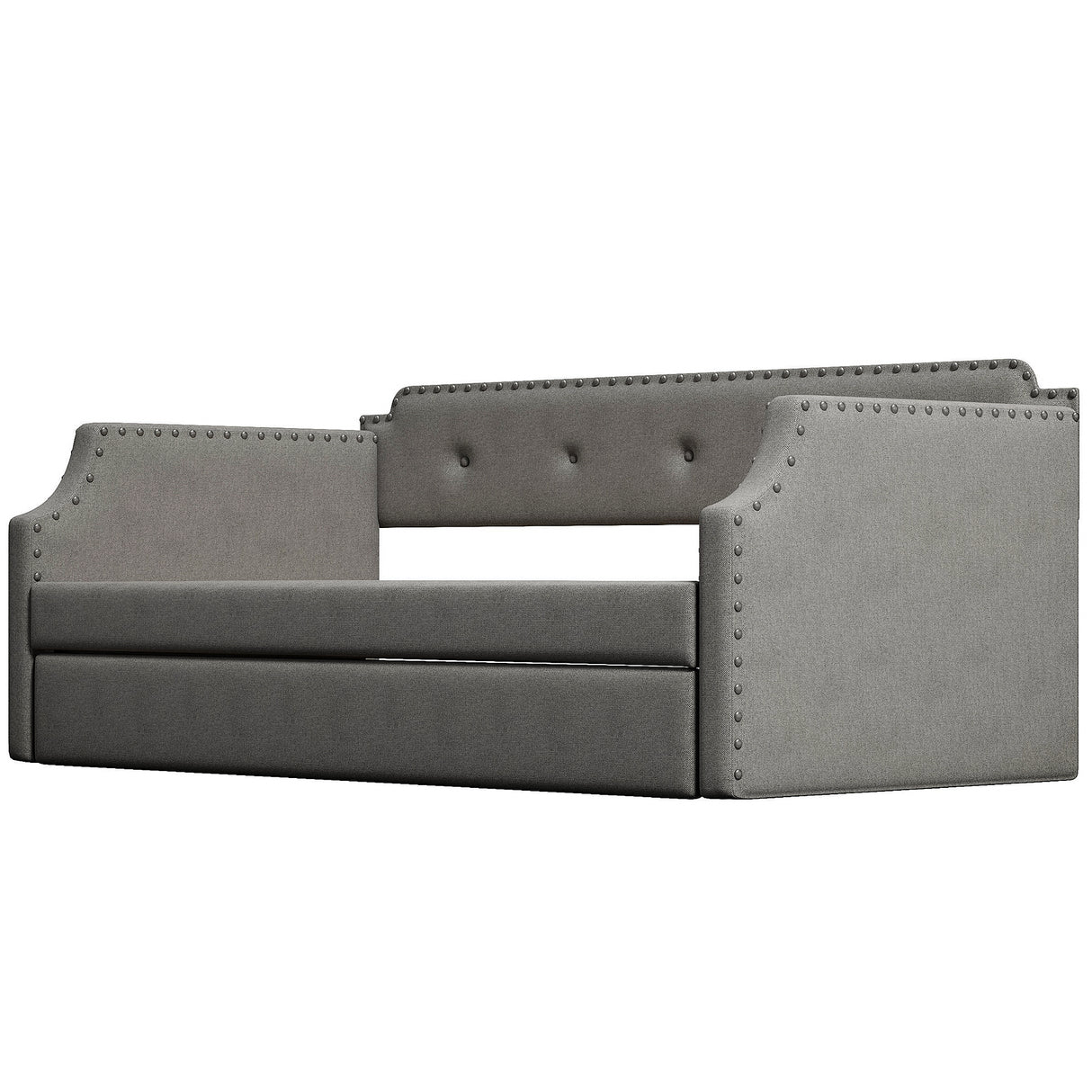 Upholstered Daybed with Trundle, Wood Slat Support,Upholstered Frame Sofa Bed Twin Gray