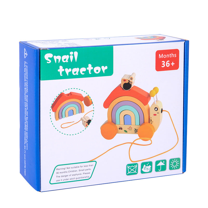 Wooden children's rainbow snail tractor color matching cognitive building blocks fun rope learning walker - V.I.P Digital Presence