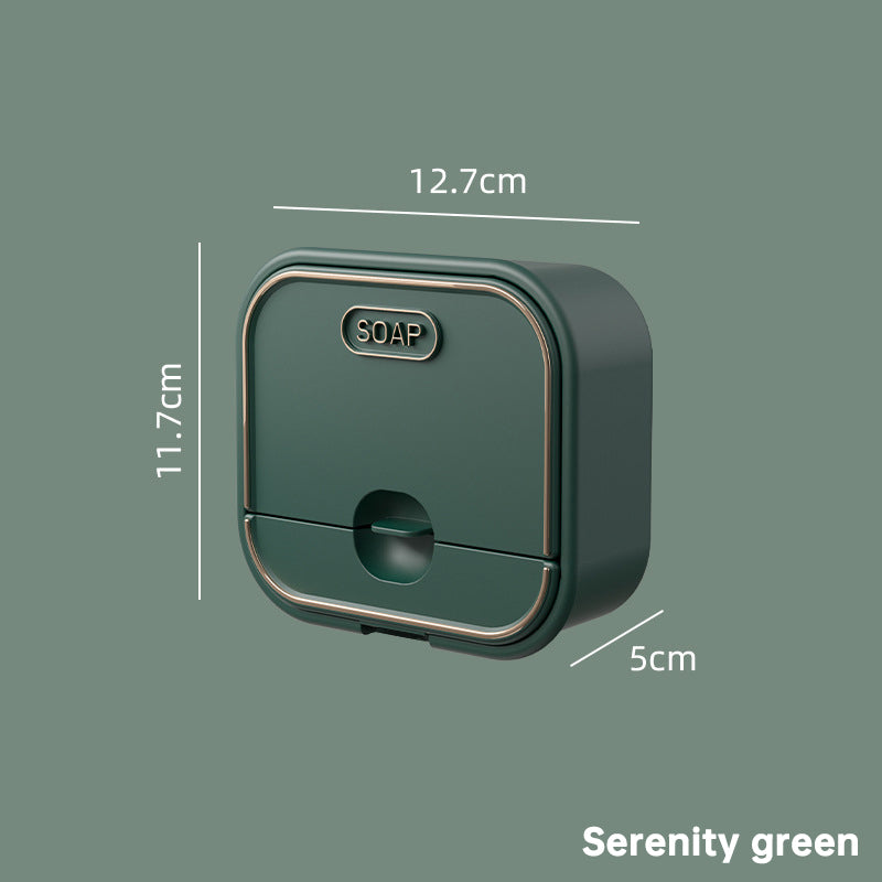 Non Perforated Wall Mounted Soap Storage Rack With Double Layer Drainage Flip Cover For Toilet Storage Household Soap Box - V.I.P Digital Presence