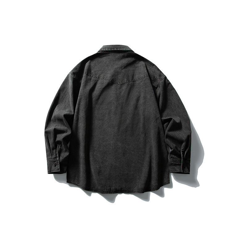 Used washed casual loose long sleeved shirt jacket men's workwear shirt - V.I.P Digital Presence