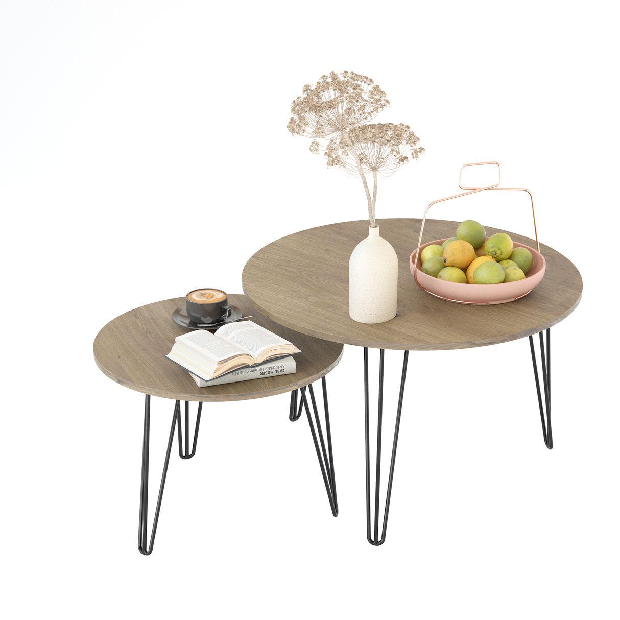 27.56'' Round Nesting Coffee Table Set of 2, Circular Nesting End Table Set Sturdy Metal Base for Living Room, bedroom, Brown - V.I.P Digital Presence