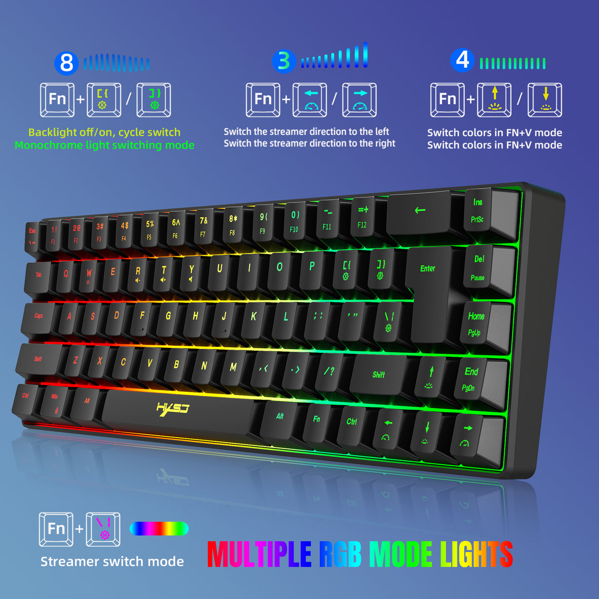 60% Mini 68 Key Mechanical Texture Film Gaming Keyboard ABS Material RGB Backlit Mini Portable Keyboard - V.I.P Digital Presence