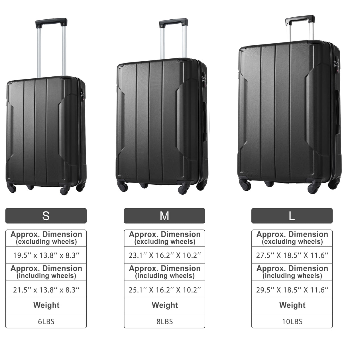 Hardshell Luggage Spinner Suitcase with TSA Lock Lightweight Expandable 24'' (Single Luggage) Black + ABS + 24 Inch