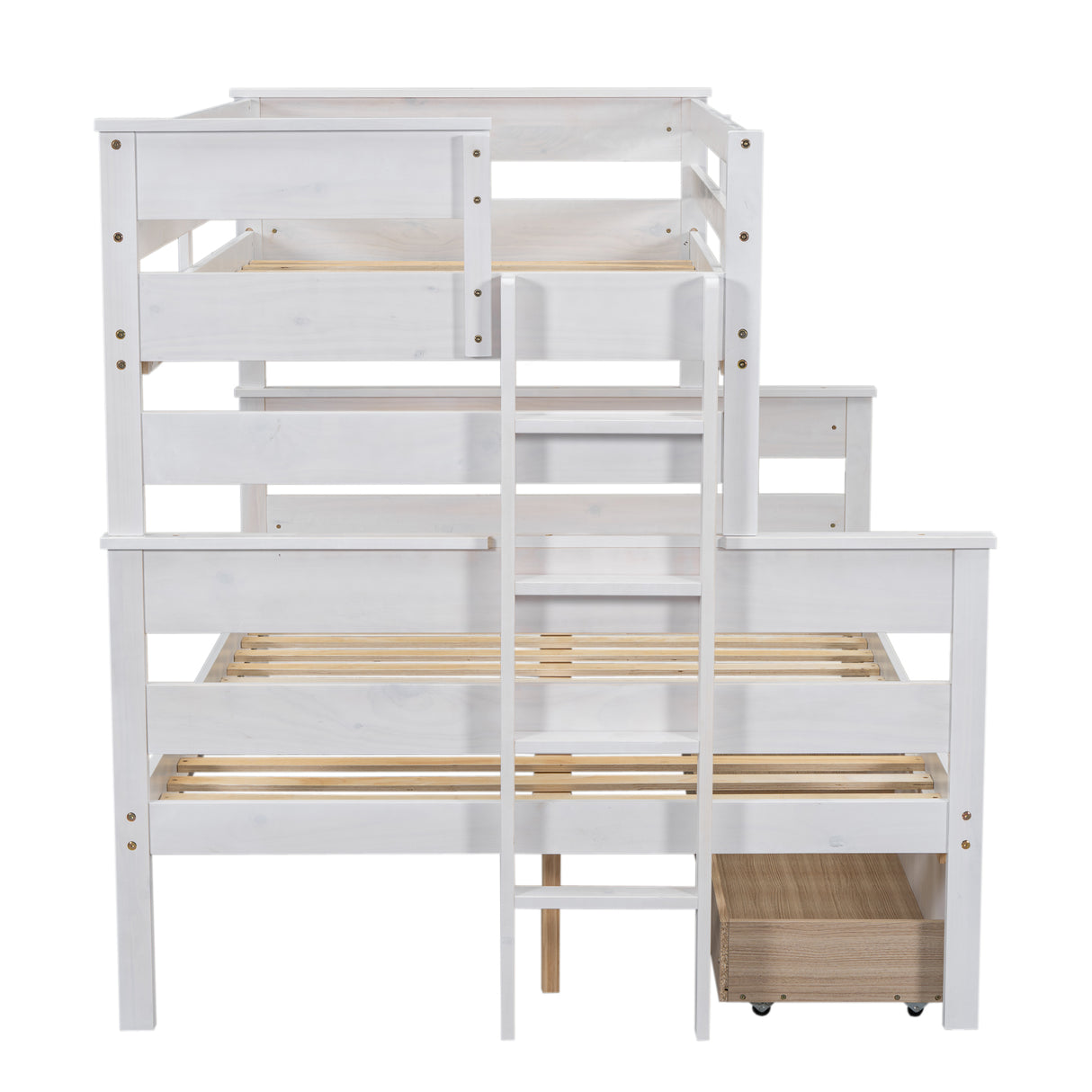 Wood Twin over Full Bunk Bed with 2 Drawers White