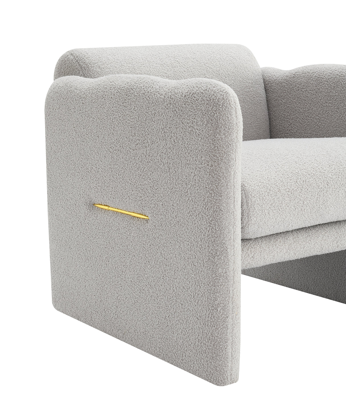 Armchair with wavy armrests, metal decorations on both sides of the armrests, made of Teddy cloth, light gray - V.I.P Digital Presence