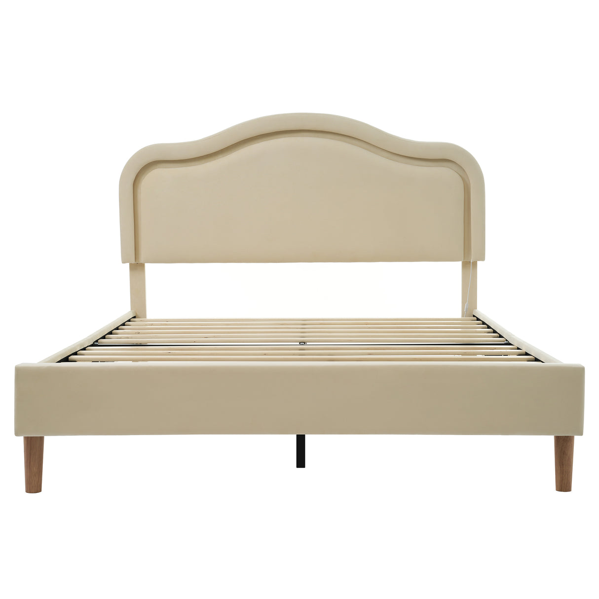 Full Size Velvet Upholstered Smart LED Bed Frame with Adjustable Height Headboard,No Box Spring Needed,Easy Assembly,Beige - V.I.P Digital Presence