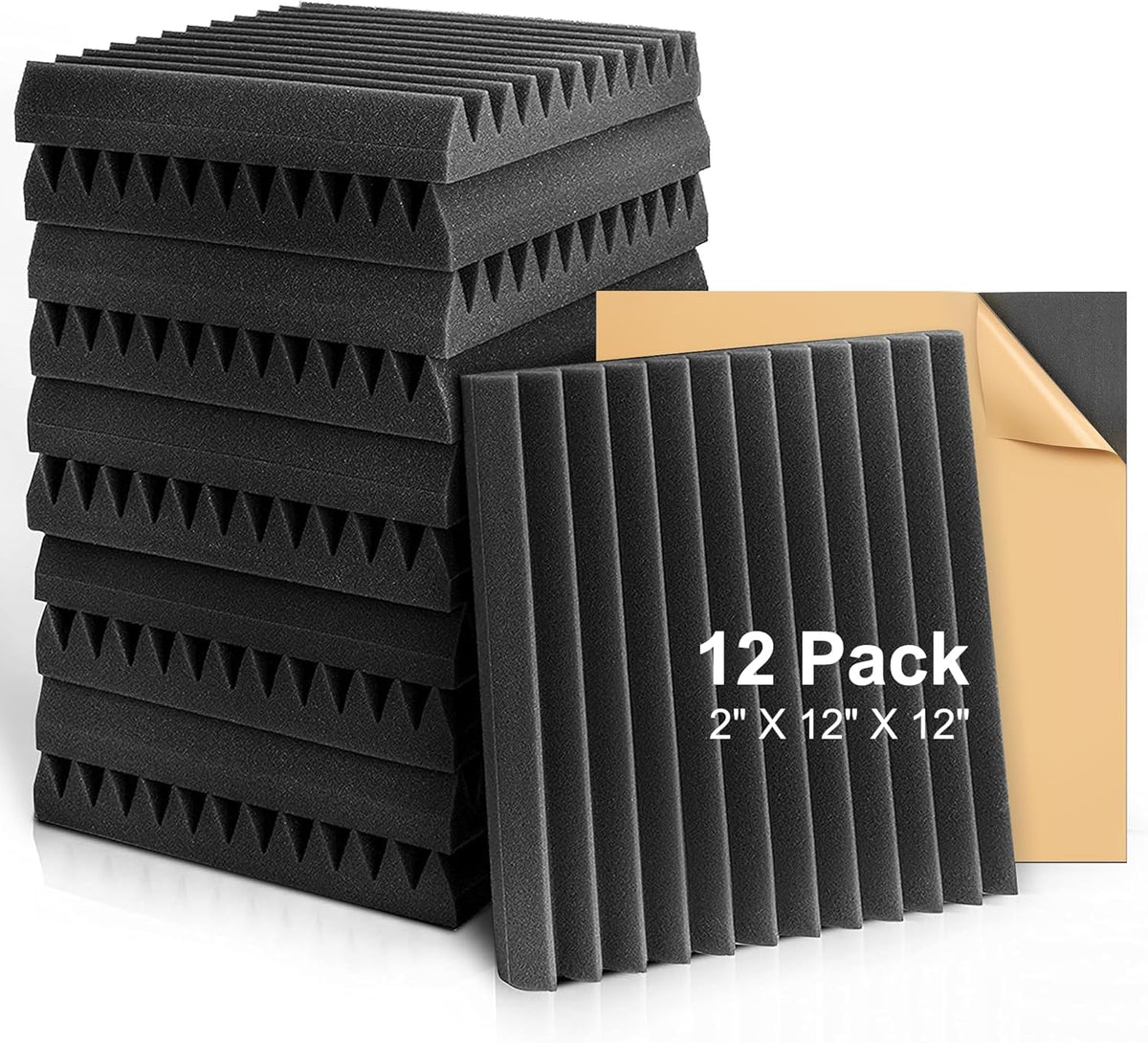Acoustic Foam Panels 2" X 12" X 12" Self-Adhesive Acoustic Studio Wedge Tiles, Sound Panels Wedges Soundproof Foam Padding Sound - V.I.P Digital Presence
