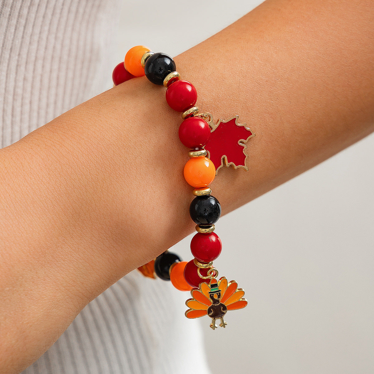 Thanksgiving Creative Maple Leaf Pendant Alloy Bracelet Personalized Letter Pumpkin Bead Bracelet - V.I.P Digital Presence