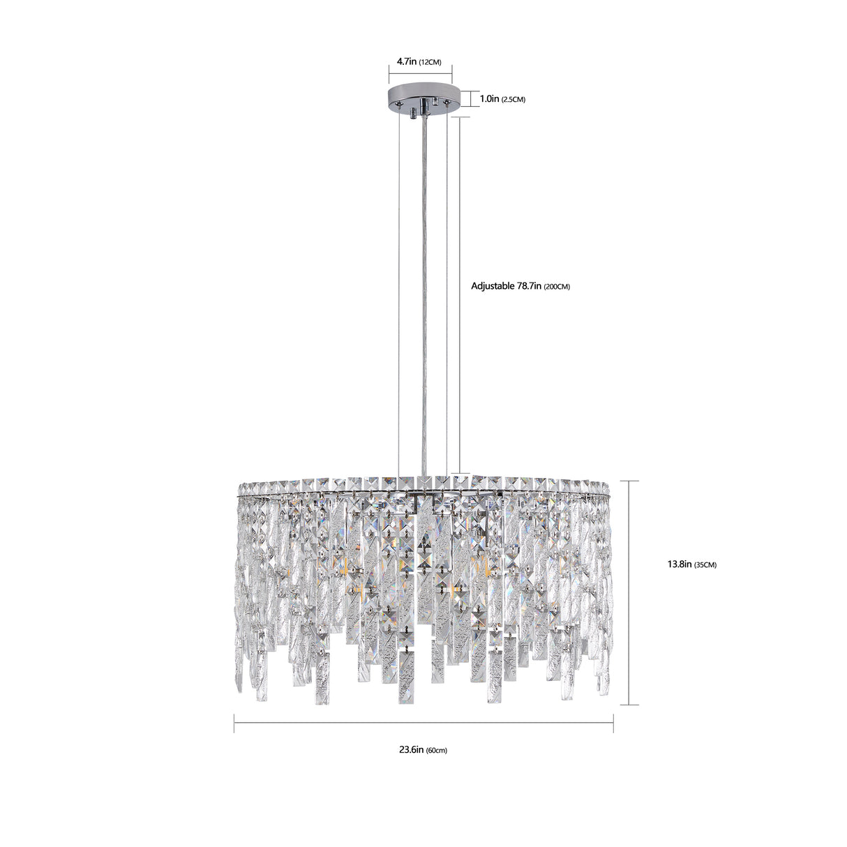 Deluxe round silver crystal chandelier, modern rectangular chandelier (excluding light bulbs) - V.I.P Digital Presence