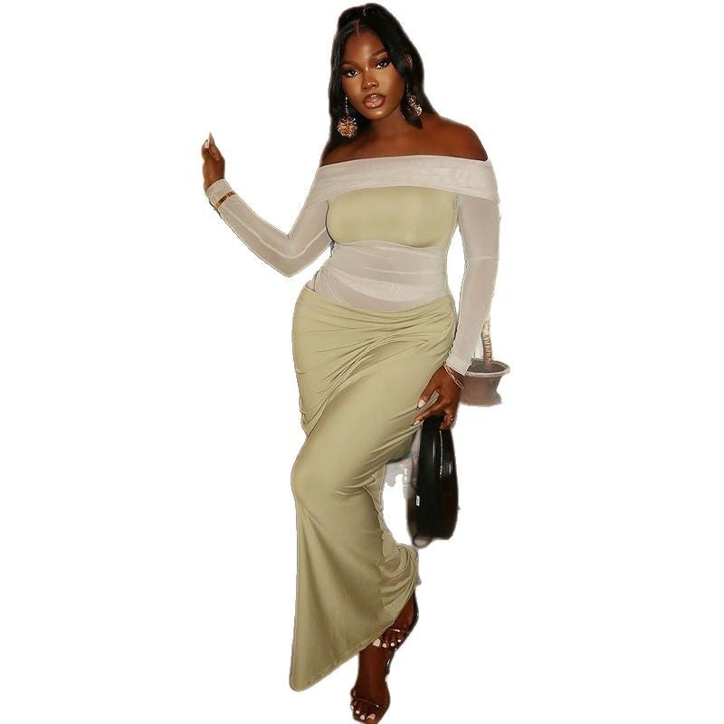 Women's Irregular Hem Pencil Dress Fitted One-Shoulder Long Sleeve Raglan Trendy Dress - V.I.P Digital Presence