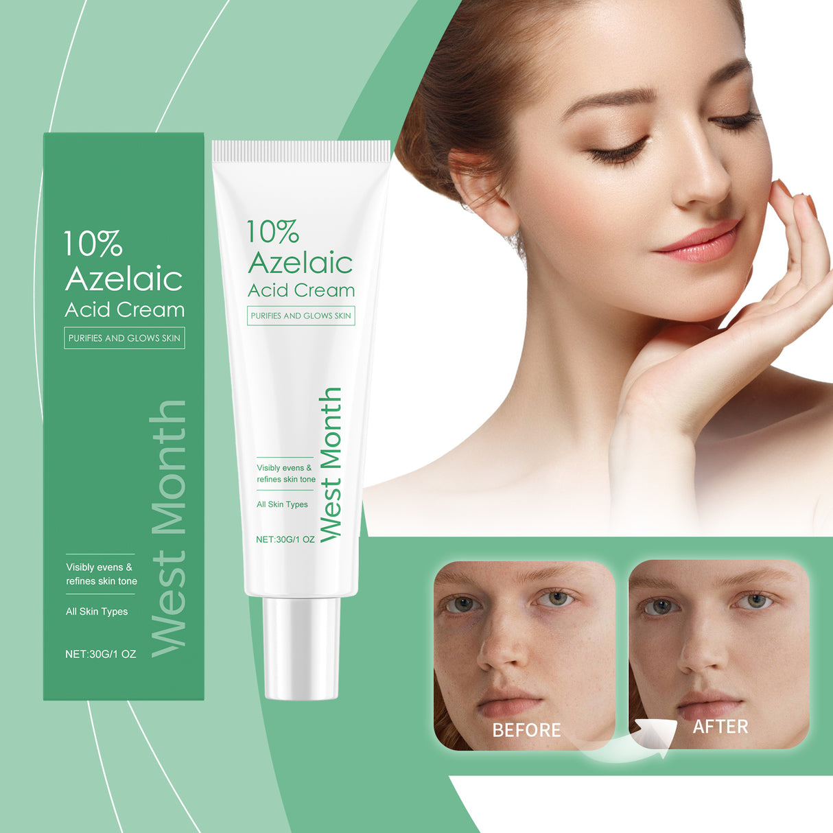 Azelaic Acid Essence Cream, Repair Moisturizing Moisturizing Face Oil Control Moisturizing Mild Refreshing Cream