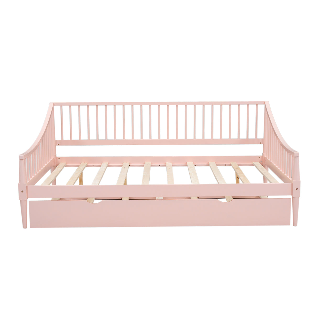 Full Size Daybed with Trundle and Support Legs Pink
