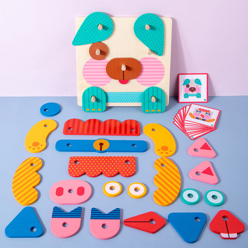 Wooden Creative Animal Puzzle Building Blocks Fun Face Changing 3D Puzzle Fun Kindergarten Puzzle Toy - V.I.P Digital Presence