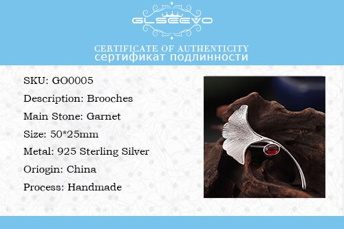GLSEEVO Ginkgo Biloba Leaf Brooches For Women Wife 925 Sterling Silver Natural Garnet Luxury Brooch Luxury Fine Jewellery - V.I.P Digital Presence