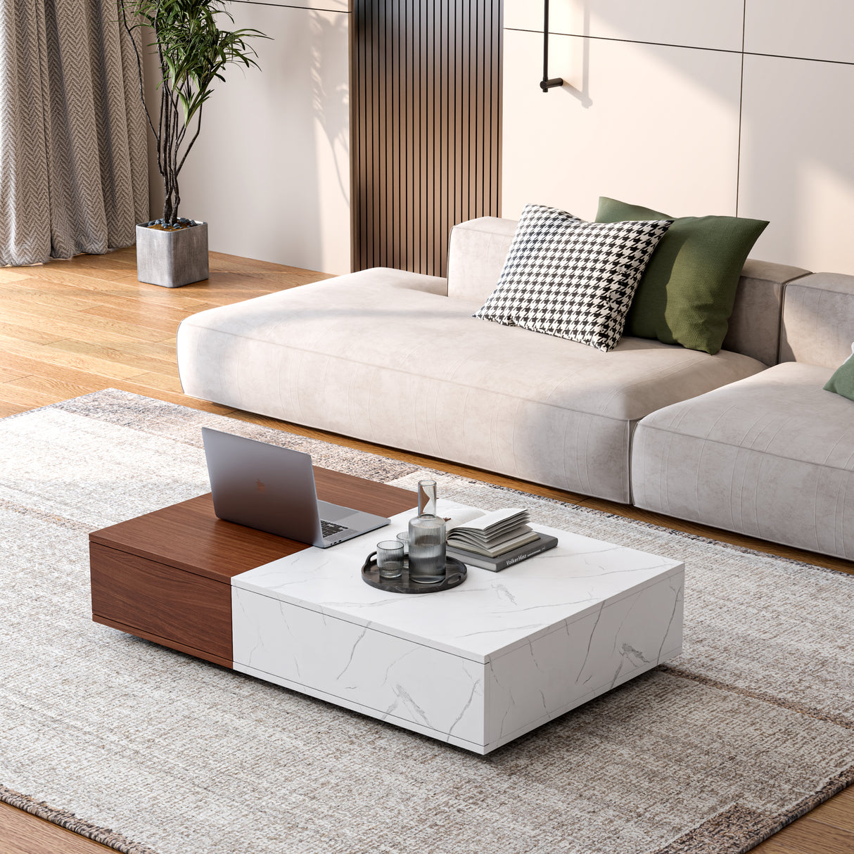 Modern style walnut coffee table with two storage spaces - V.I.P Digital Presence