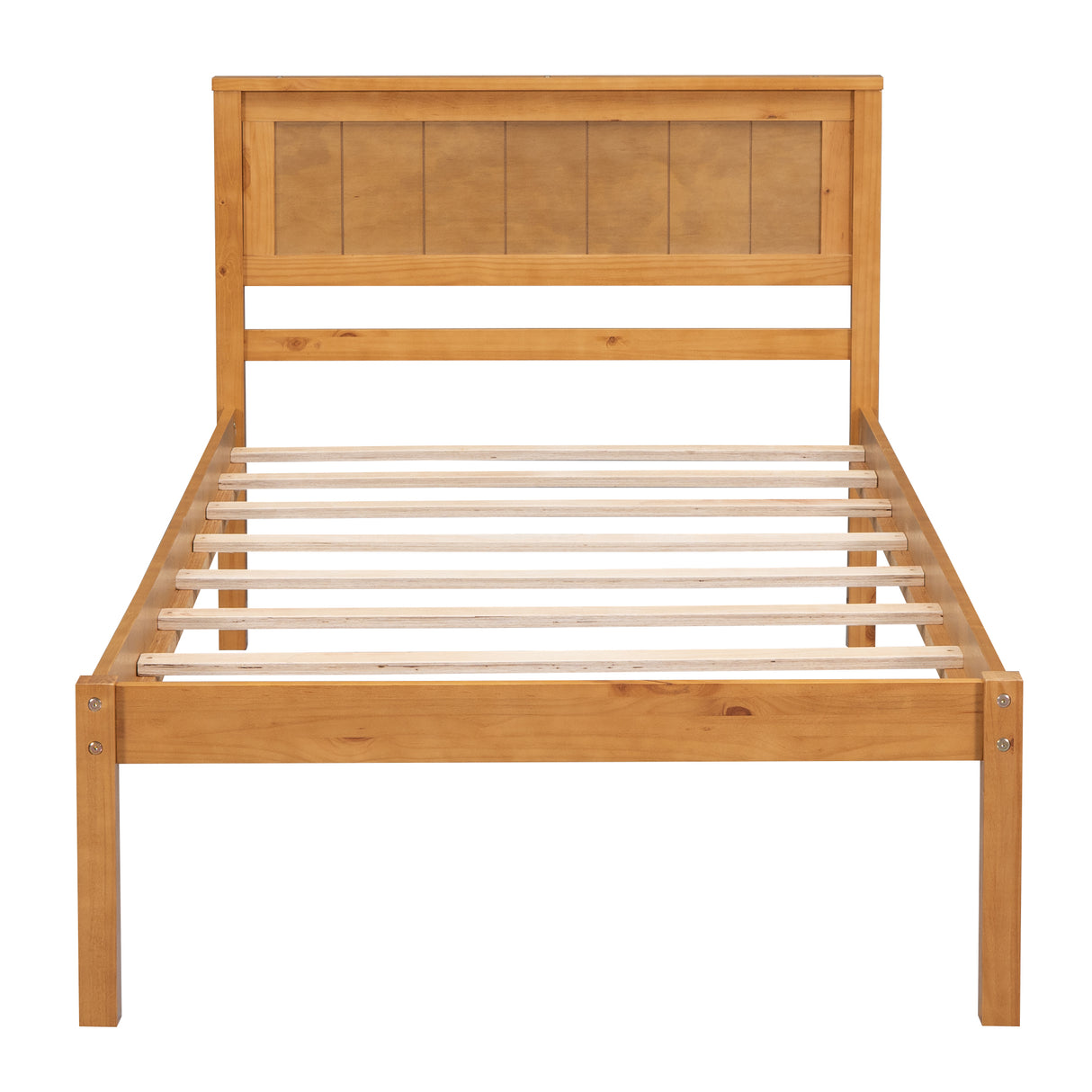 Platform Bed Frame with Headboard Wood Slat Support No Box Spring Needed Twin Oak
