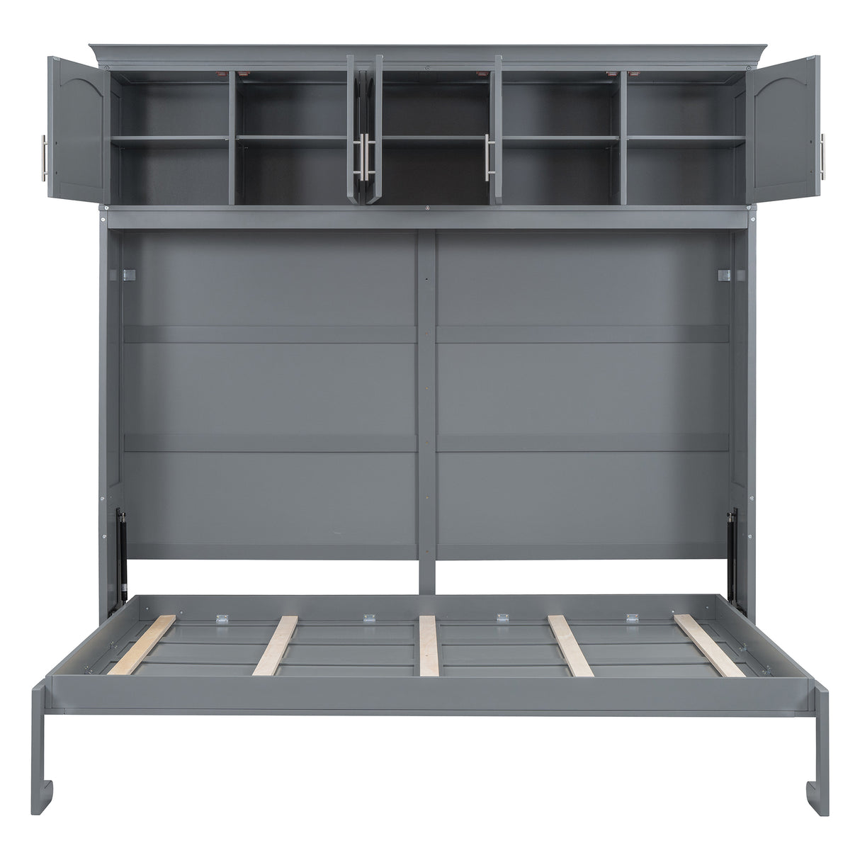 Full Size Murphy Bed Wall Bed with Top Cabinets,Gray - V.I.P Digital Presence