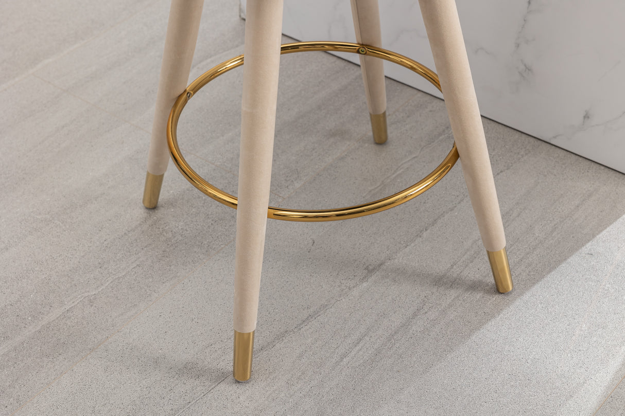 COOLMORE Counter Height Bar Stools Set of 2 for Kitchen Counter Solid Wood Legs with a fixed height of 360 degrees Beige