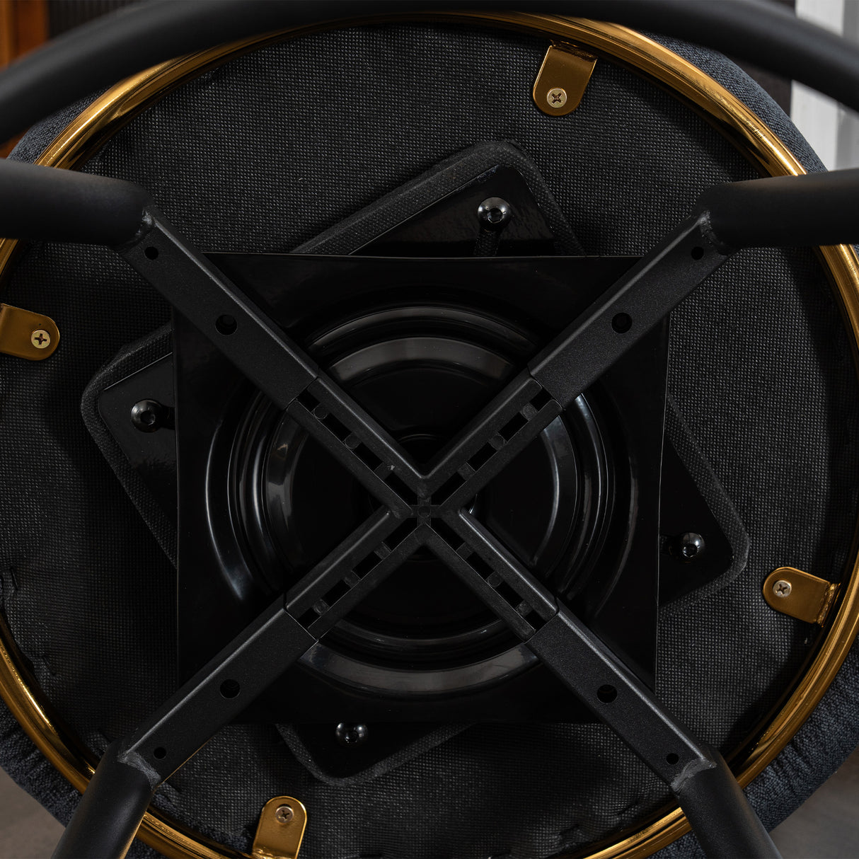 A set of 2 gray rotating bar stools - high backrest, adjustable, with elegant metal backrest decoration - V.I.P Digital Presence