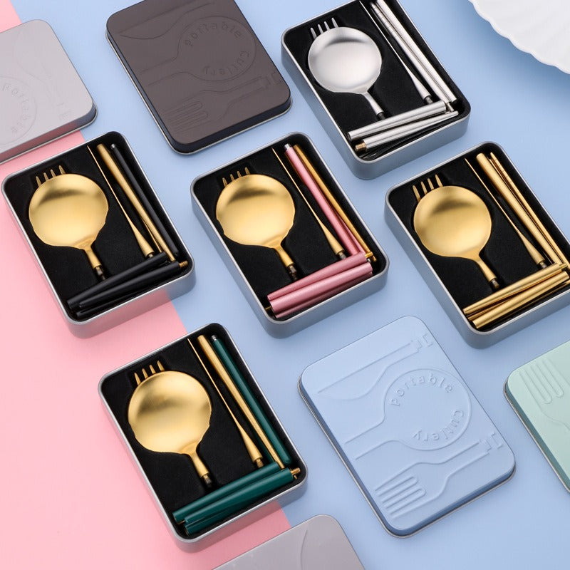 304 stainless steel portable tableware steak knife fork spoon chopsticks detachable folding tableware set - V.I.P Digital Presence