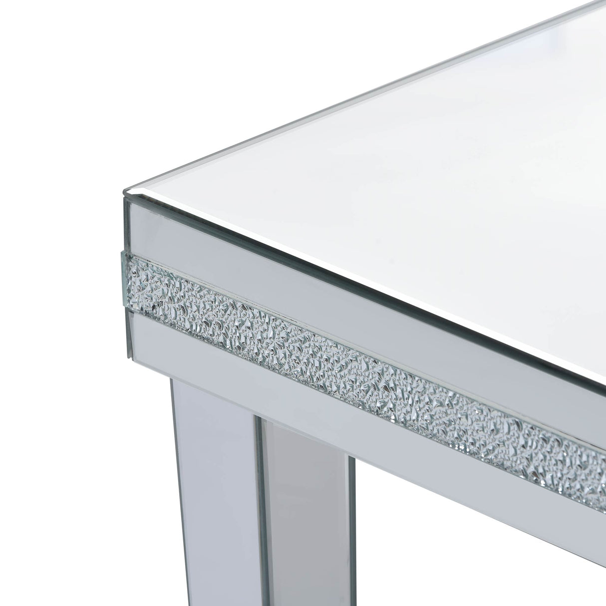ON-TRANS glass mirror edge table, easy to assemble crystal design and adjustable height leg edge table, silver - V.I.P Digital Presence