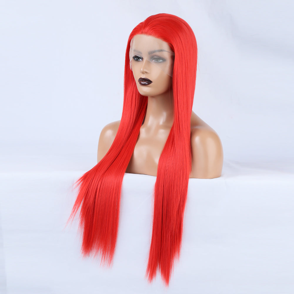 Ladies Red Wig Front Lace Large Lace Ladies Chemical Fiber Wig Headgear Lace wigs Long Straight Hair - V.I.P Digital Presence