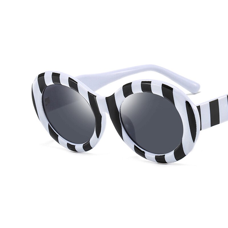 Striped Zebra Oval Sunglasses New Net Red Street Shot Personality Female Hip Hop Sunglasses Trend