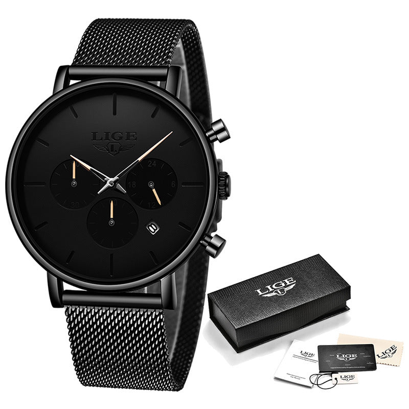 LIGE Men's Mesh Belt Personality Ultra Thin Fashion Multi-Functional Waterproof Quartz Watch Watch - V.I.P Digital Presence