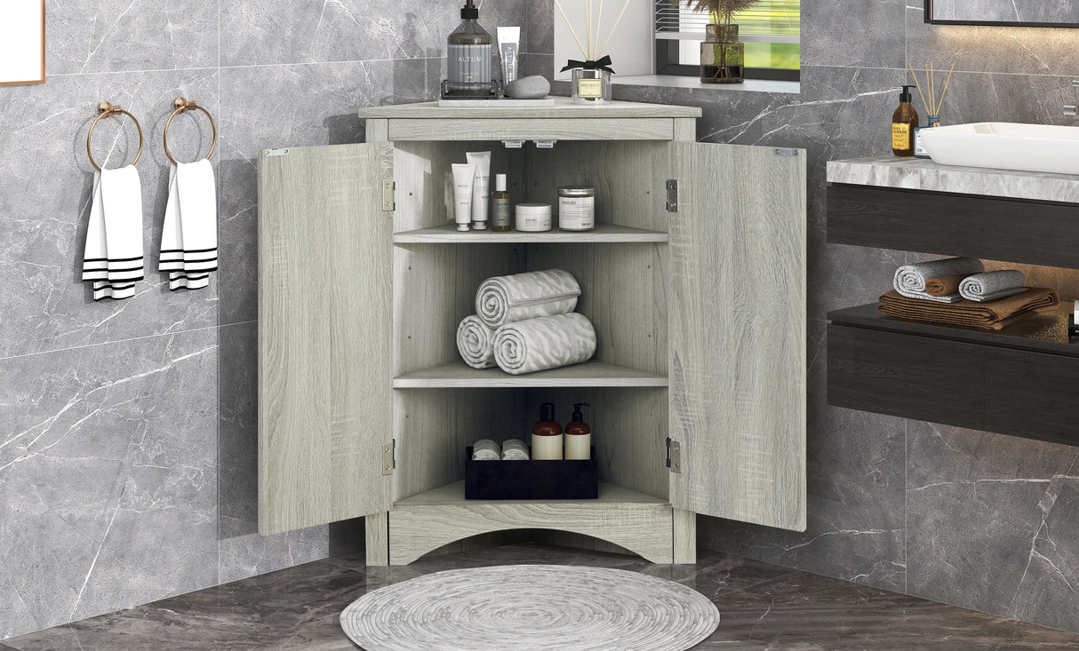 Oak Triangle Bathroom Storage Cabinet with Adjustable Shelves, Freestanding Floor Cabinet for Home Kitchen - V.I.P Digital Presence