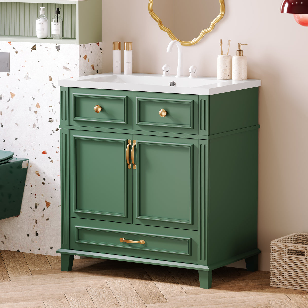 30 inch uncovered bathroom vanity with soft closed door, limited to solid wood frame bathroom storage cabinet green - V.I.P Digital Presence