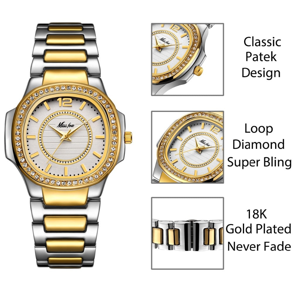 Missfox 2549 Women Watches Women Fashion Watch Geneva Designer Ladies Watch Luxury Brand Diamond Quartz Gold Wrist Watch Gifts For Women - V.I.P Digital Presence