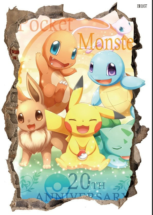 New 3D Pikachu Wall Sticker Pok é mon Wallpaper Self adhesive Cartoon Graffiti Anime Poster Children's Room PVC - V.I.P Digital Presence