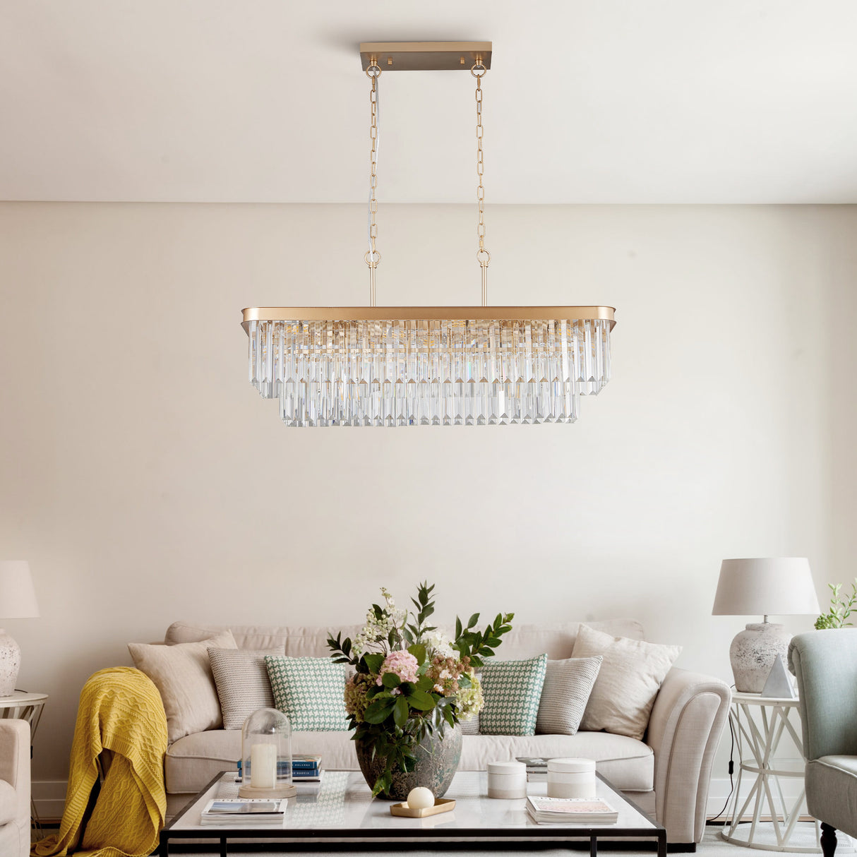 Chandeliers,Rectangular Crystal Chandelier Adjustable,E12 Modern Industrial Crystal Lights (Bulb Not Included) - V.I.P Digital Presence