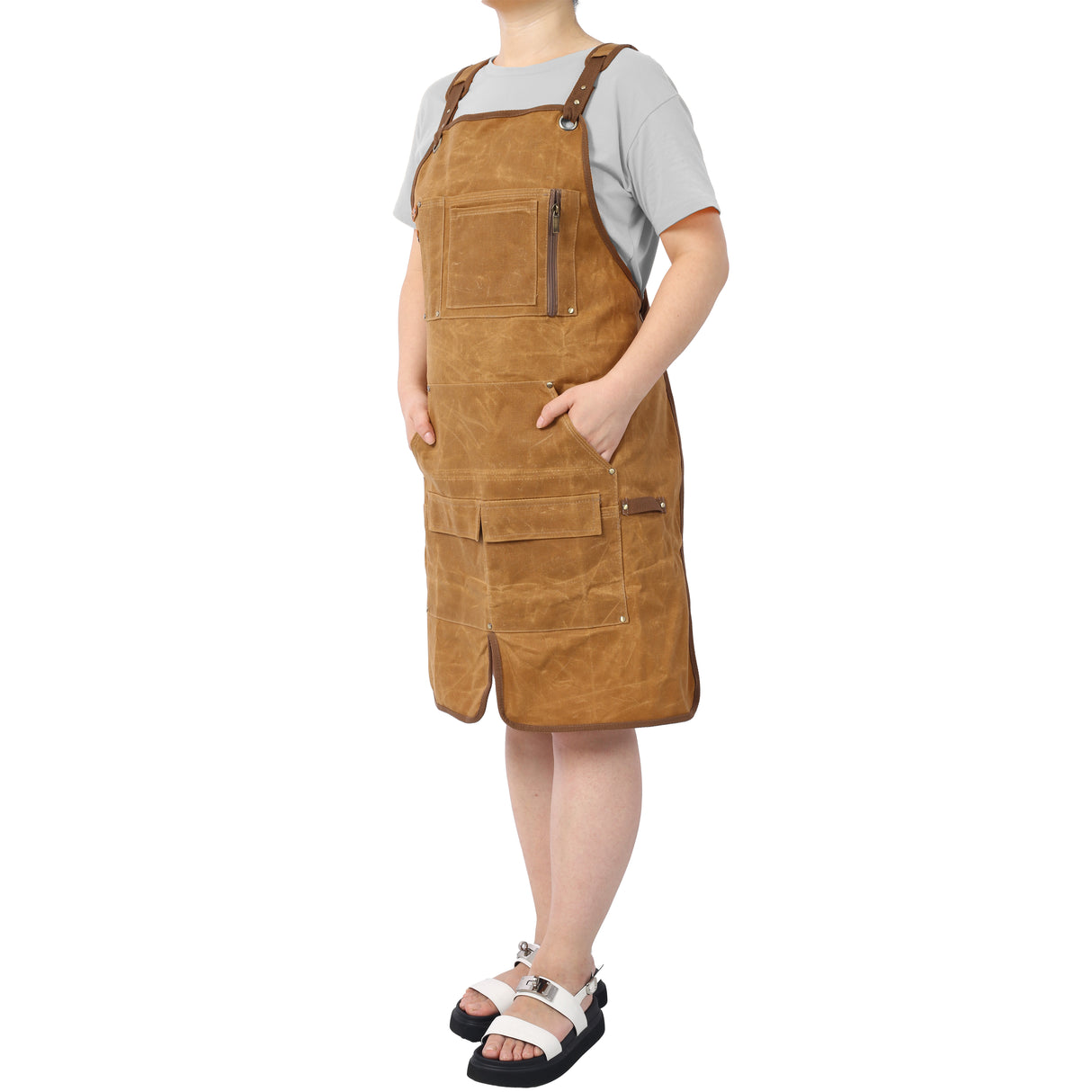 Long heavy-duty waxed canvas tool apron, carpenter apron, carpenter waterproof 18 ounces, fully adjustable - V.I.P Digital Presence