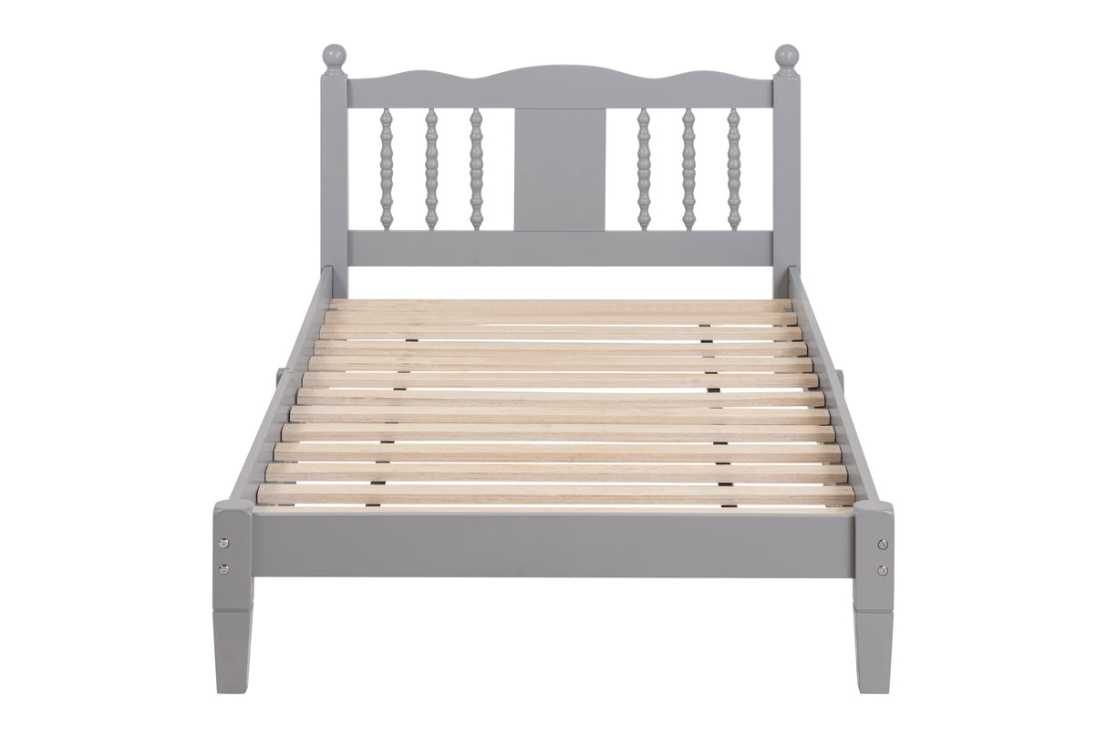 Twin Bed with Column-Decoration Headboard, with Bed Slats,Grey - V.I.P Digital Presence