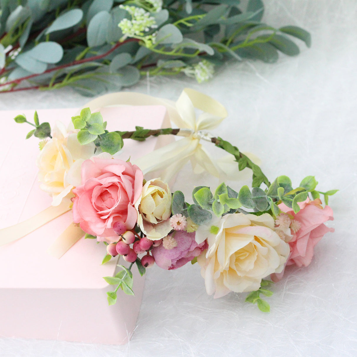 Spring and summer flower garland headwear simulation rose crown water grass headband bride travel photography hair accessories - V.I.P Digital Presence