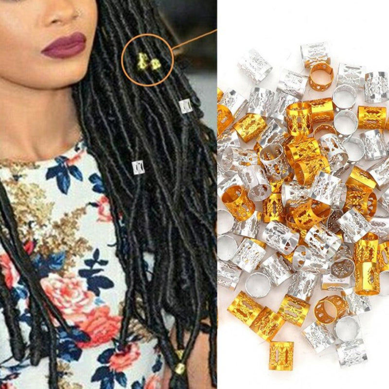 100 Pcs/set 7 Colors Mixed Beads Adjustable Hair Braids Dreadlock Beads Adjustable Hair Braid Rings Cuff Clips Tubes Jewelry - V.I.P Digital Presence