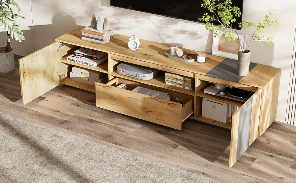 70 inch modern TV stand with 3 cabinets and drawers, entertainment center can accommodate TVs under 80 inches - V.I.P Digital Presence