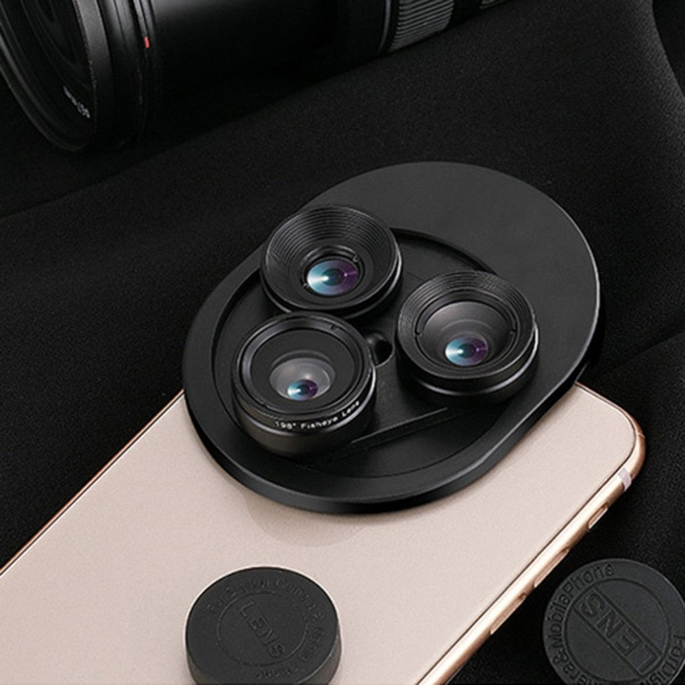 3 In 1 Mobile Phone Lens Set Professional Integral Turntable External Use Wide Angle + Fish Eye + Macro Camera Lens Set - V.I.P Digital Presence