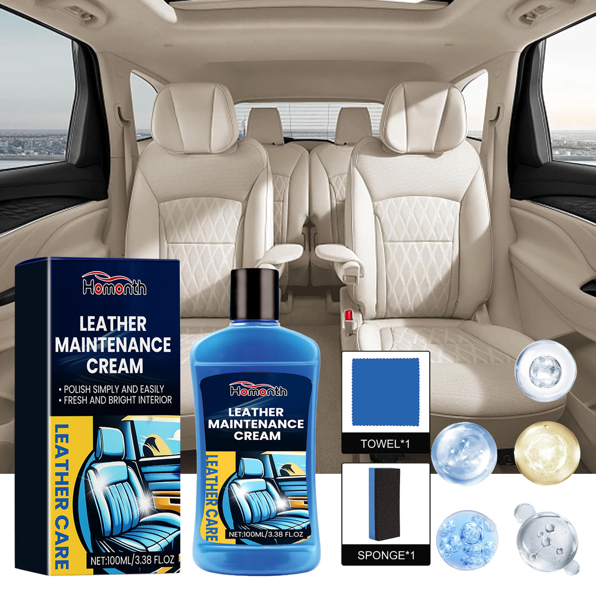 Leather Maintenance Cream, Car Seat Sofa Leather Cleaning Stains Refurbished Polish Cleaner - V.I.P Digital Presence