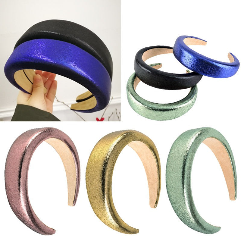 Bright Sponge Hair Hoop Wide Edge Thick Colored Shiny Silk Fabric Hair Accessories - V.I.P Digital Presence