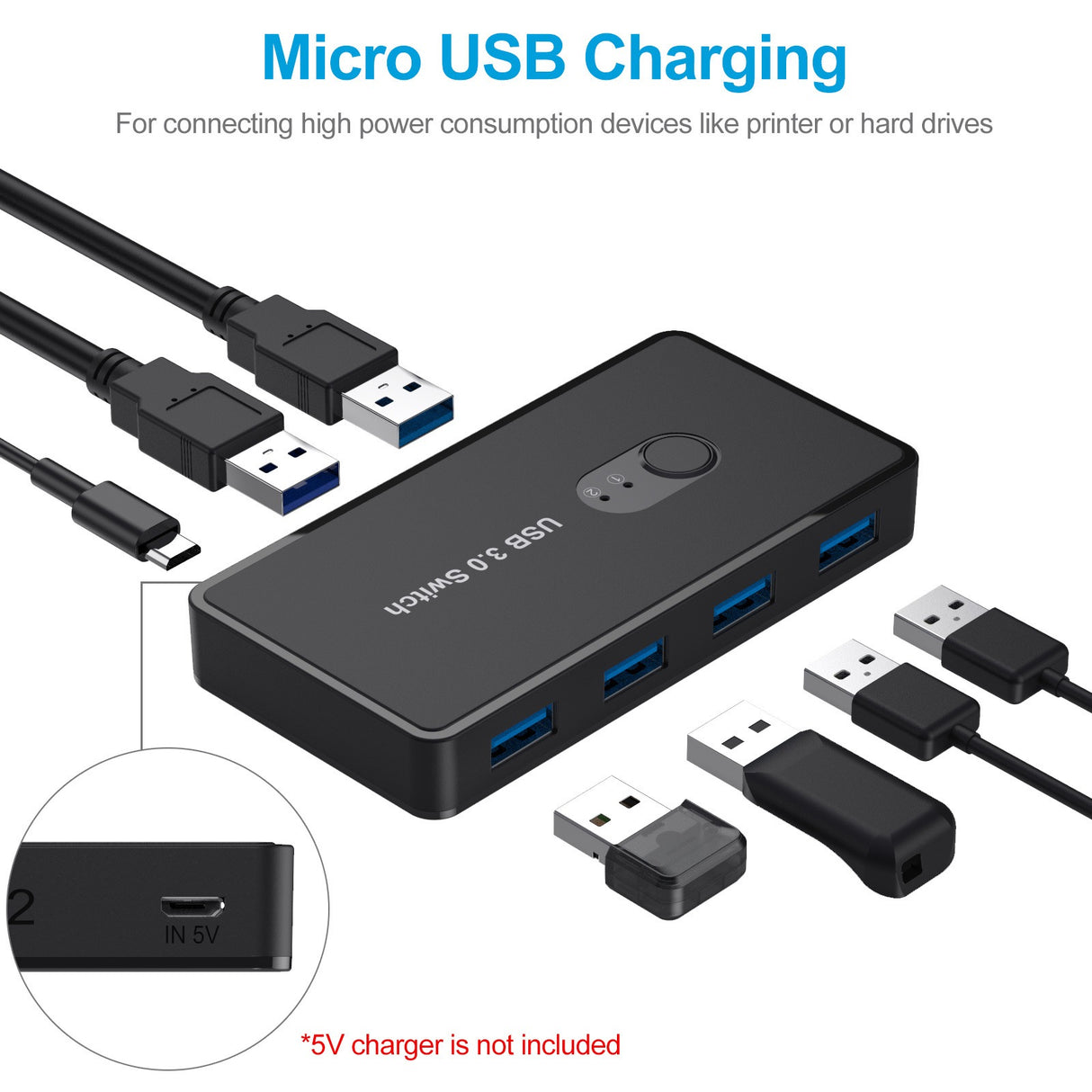 USB 3.0 Switch Adapter 4-port USB Peripheral Switch Box Hub - V.I.P Digital Presence